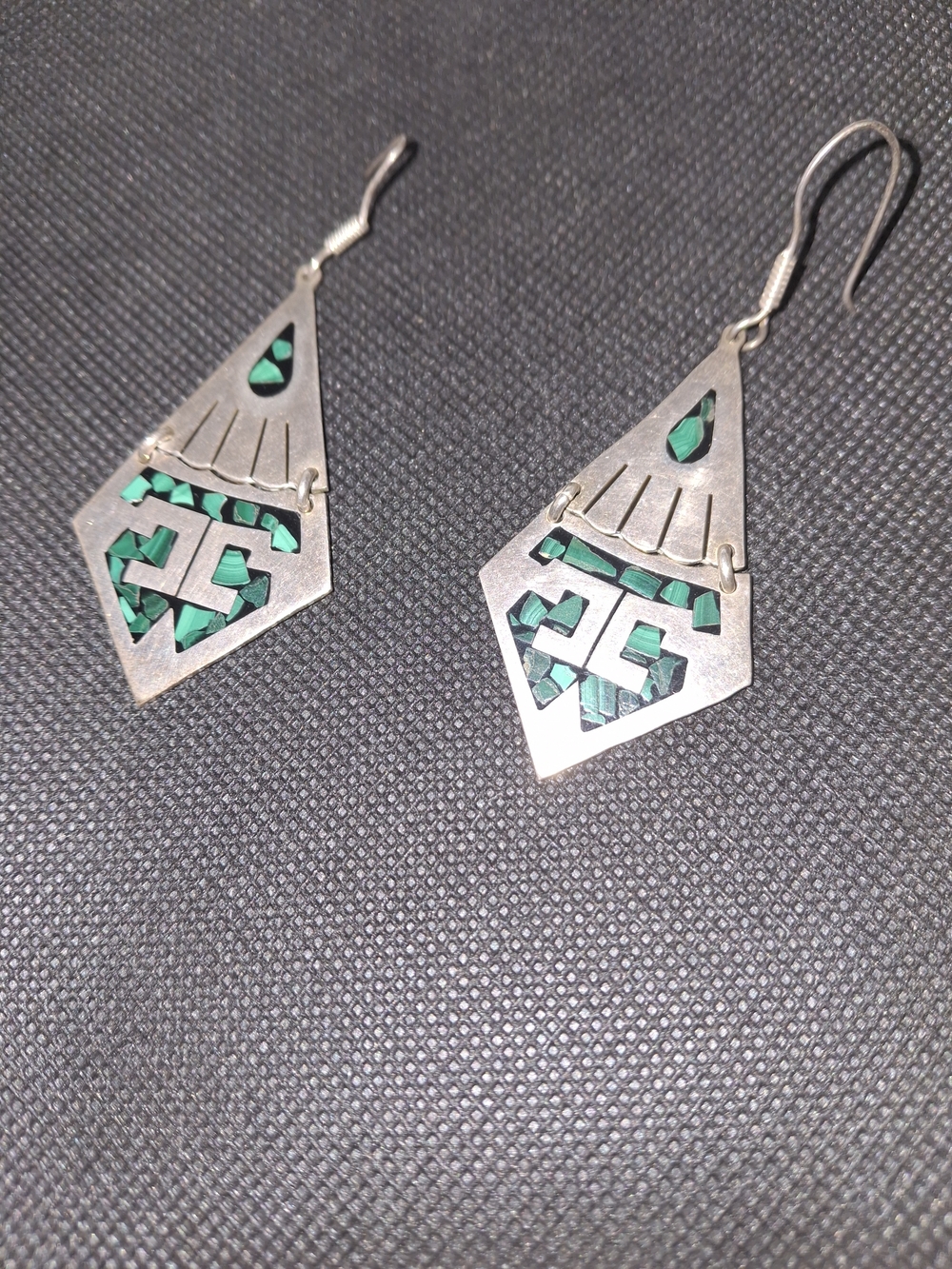 Vintage Malachite Inlay 925 Earrings